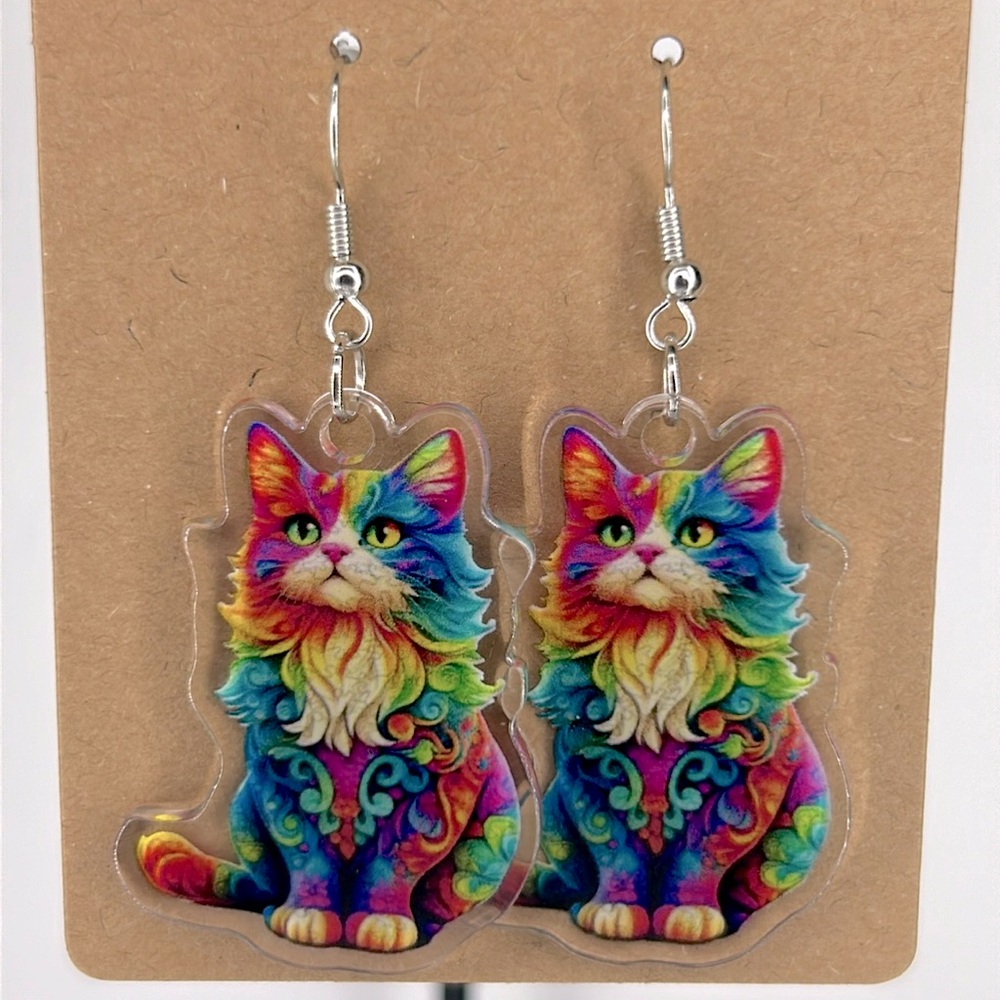Cute Cat Colorful Dangle Acrylic Earrings Fashion Jewelry